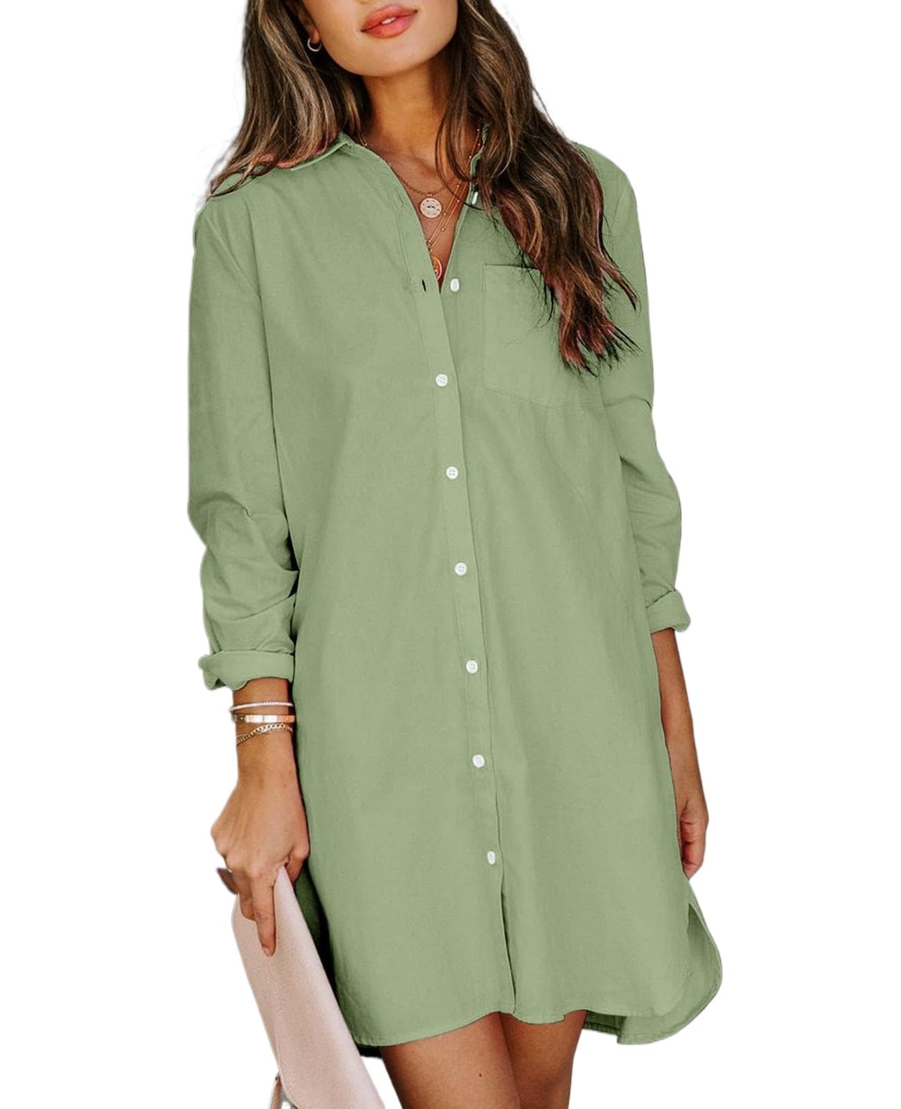 MINTLIMIT Women's Casual Long Sleeve Button Down Shirt Dress Oversize Swimsuit C