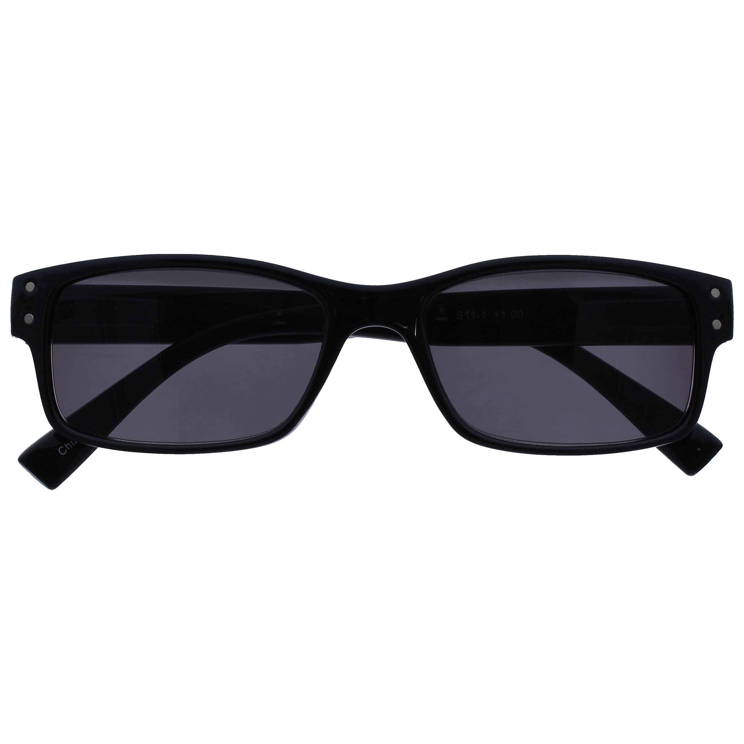 OPULIZE Men's Large Black Sun Readers Uv400 Designer Style Spring Hinges S11-1 +