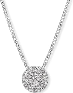 DKNY Crystal Pave Pendant Necklace for Women, Silver Tone Disc Necklace with Crystal stones