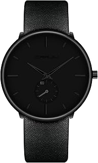 Mens Watches Ultra-Thin Minimalist Waterproof-Fashion Wrist Watch for Men Unisex Dress with Leather Band