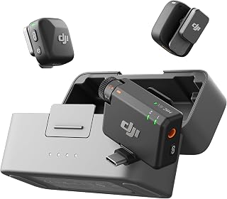 DJI Mic Mini (2 TX + 1 RX + Charging Box), Ultra-Light, HQ Audio, 48 Hours Use, Noise Cancellation, Auto Limit, Wireless Microphone for Camera/iPhone/Android, Vlog, Streaming | 48 h d'utilisation, annulation du bruit, limite auto, microphone sans fil pour caméra/iPhone/Android, vlog, streaming