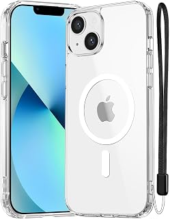 NEW'C iPhone 14/13 Case, Magnetic Compatible MagSafe - Transparent | Case + Detachable Cord, 6.1 Inch, Magnetic, Military Shockproof, Slim