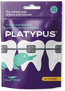 Platypus Orthodontic Flossers for Braces, 40 Count (Pack of 1) | Suitable for Adults & Kids; Fits Under Arch Wire, Non-Damaging & Encourages Flossing; Floss Teeth in Under Two Minutes