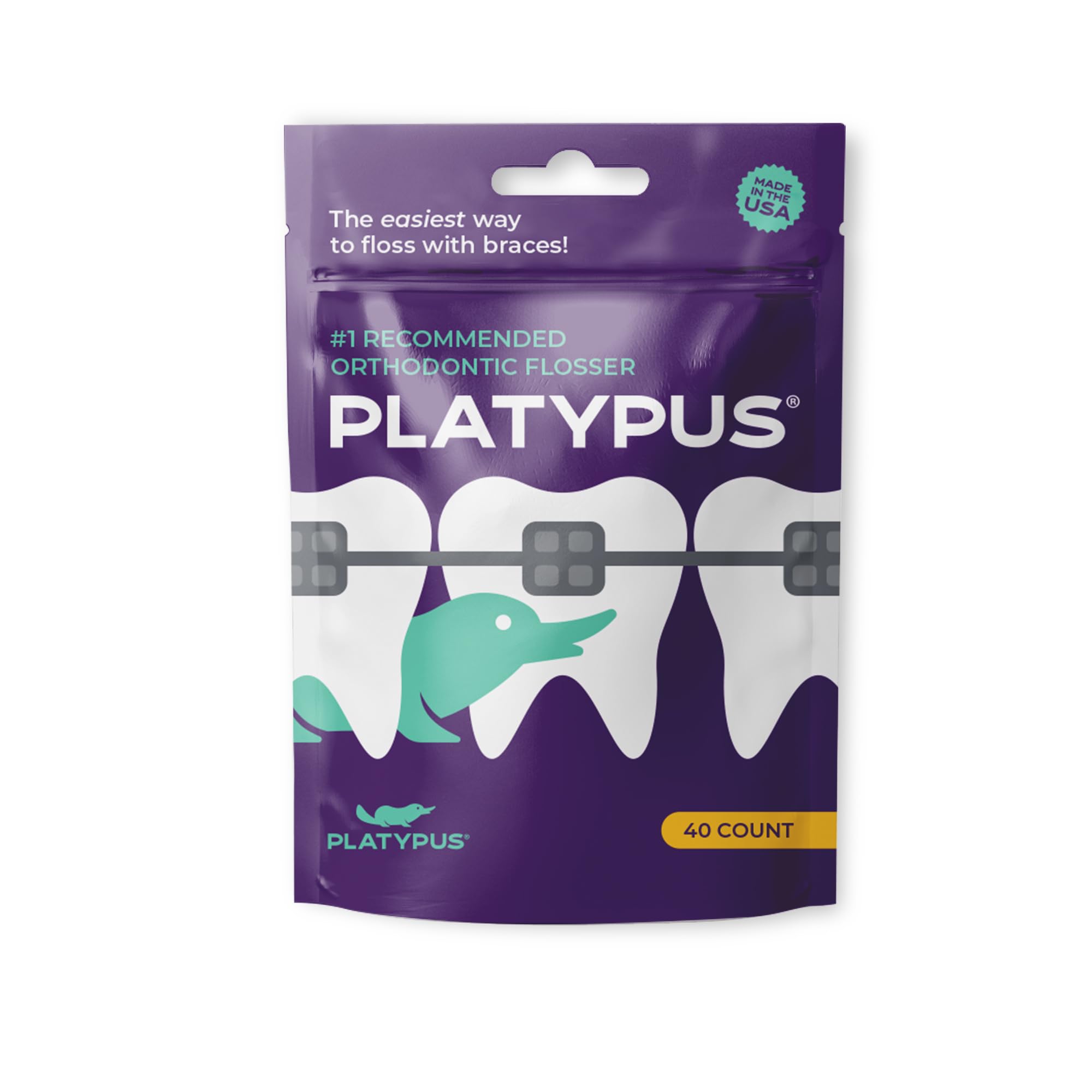 Platypus Orthodontic Flossers for Braces, 40 Count (Pack of 1) | Suitable for Ad