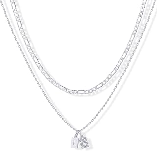 PAVOI Initial Necklace for Women, 14K Gold Plated Double Dog Tag CZ Pendant