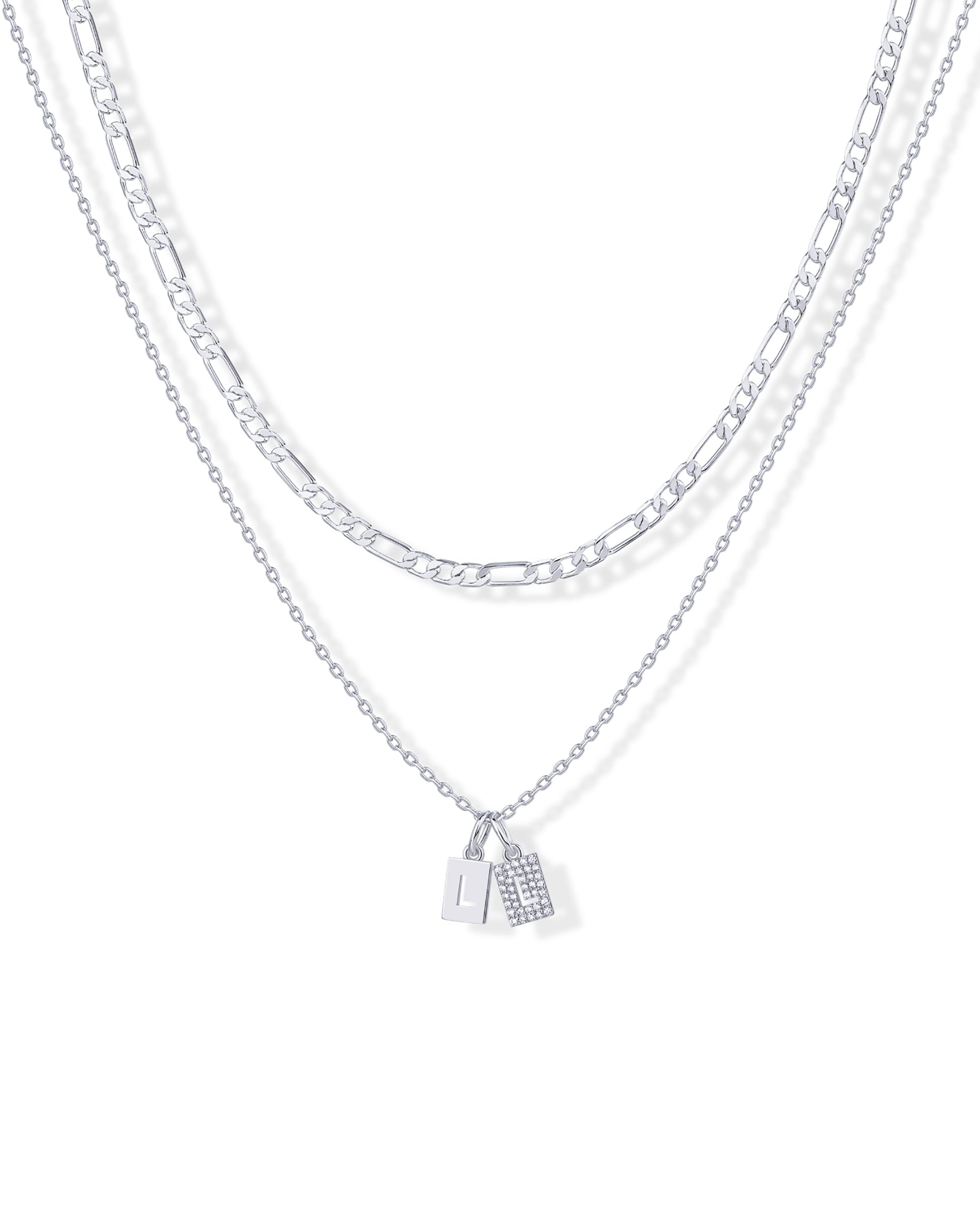 PAVOI Initial Necklace for Women, 14K Gold Plated Double Dog Tag CZ Pendant