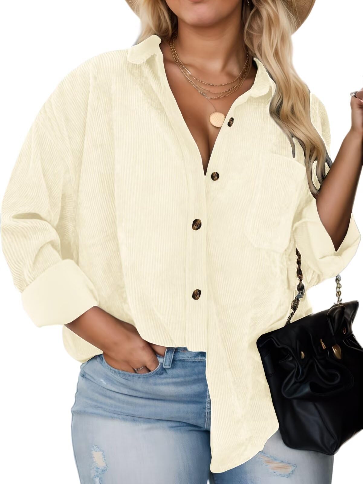 Plus Size Shackets per le donne moda autunno abiti camicie in velluto a coste co
