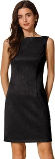 Allegra K Faux Suede Dress for Women's Boat Neck Sleeveless Sheath Dresses