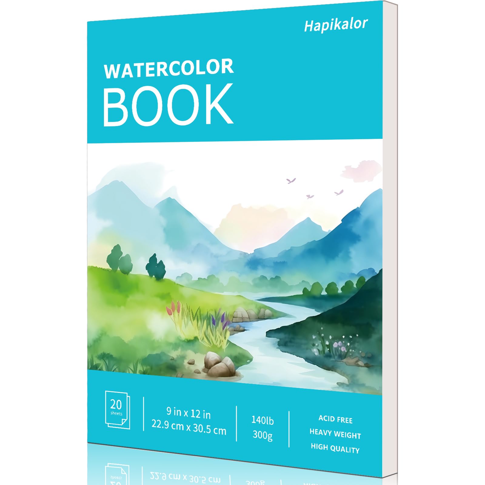 Hapikalor Watercolor Paper Pad, 9"x12" Water Color Paper, 140lb/300gsm Teal | Ar