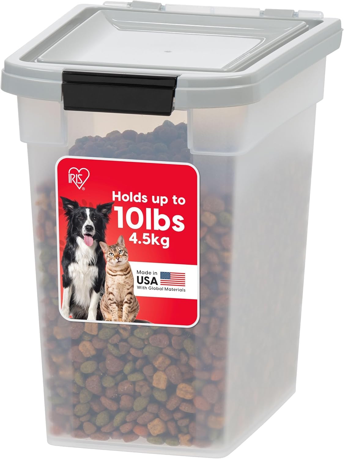 IRIS USA Dog Food Storage Container, Up to 10 lbs, Clear/Gray, Made in USA | BPA