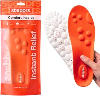 Original Stepprs Comfort Boosting Massage Insoles, 4D Memory Foam Thermal Insoles with Arch Support for Men and Women (Orange, EU 43-44)