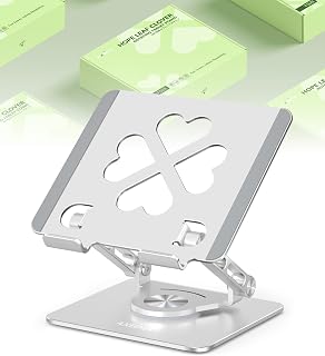 Adjustable Tablet Stand, Foldable 360° Aluminum Holder, Silver