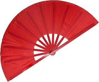 dmjuncong 13inch Large Folding Hand Rave Fan,Clack Handheld Popping Fan Clacking Fans for Line Dancing,Music Festivals,Carnival,Wedding,Home Decoration and Cooling in Various Occasions. (Red)