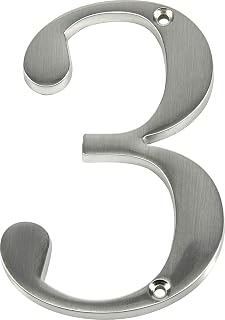 Distinctions 843323 House Number 3, Brushed Nickel Zinc Flush Mount Address Number, Modern Outdoor Address Sign for Front Door, Mailbox, Wall, or Plaque, 4 Inches