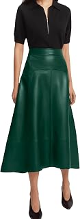 Jild A-Line Leather Skirts for Women - Casual High Waist Midi Length Skirt