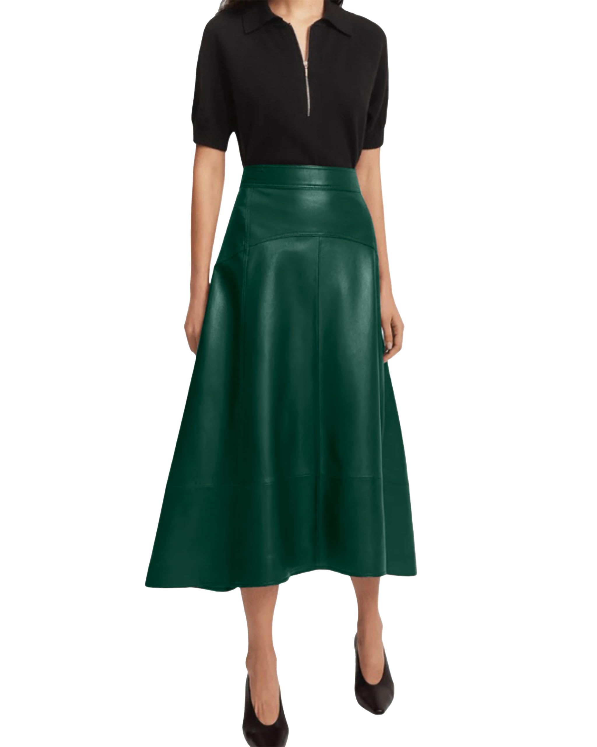 Jild A-Line Leather Skirts for Women - Casual High Waist Midi Length Skirt