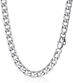 PROSTEEL Mens Curb Chain Necklace, Cuban Link Chains Silver/Gold Plated/Black, 4mm/6mm/9mm/13mm Width, 18"-30" Inches, Hip Hop Hypoallergenic 316L Stainless Steel Jewellery -Send Gift Box