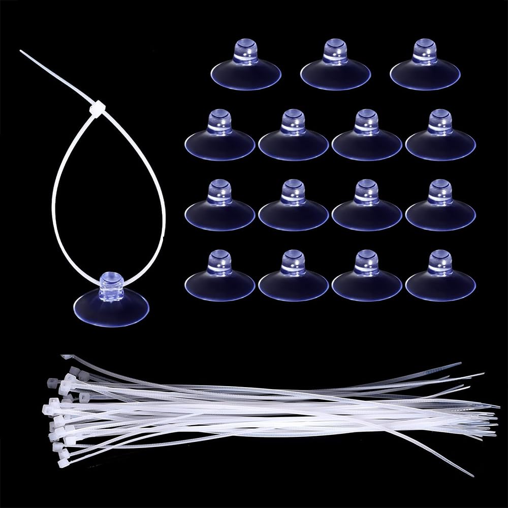 15 Pcs Aquarium Suction Cups with 30pcs Transparent Zip Ties,Suction Cup for Fis