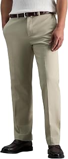 Haggar Herren Lässige Hose Premium-Hose, Bügelfrei, Khaki, Gerade Passform, Flache Vorderseite, Freizeithose