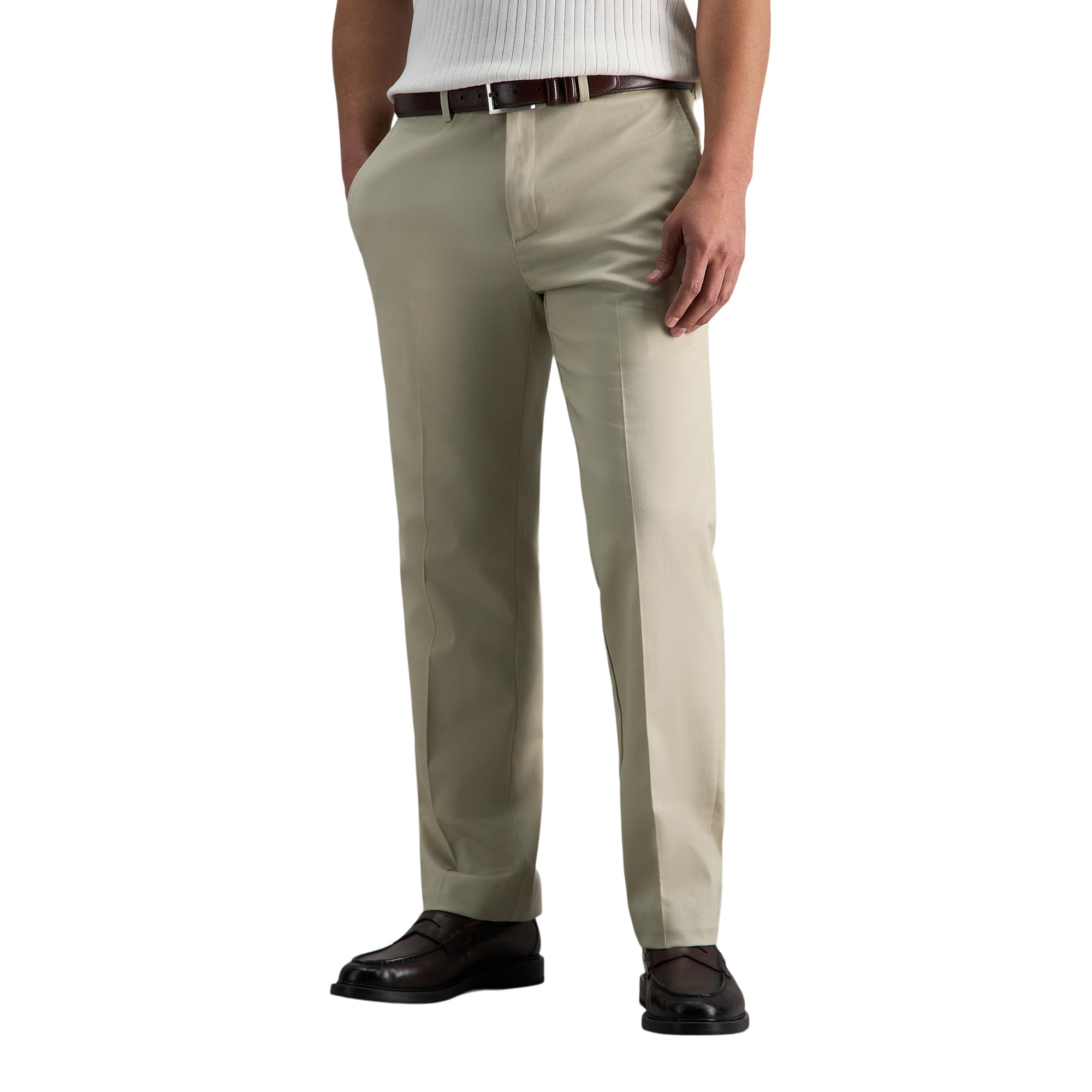 Haggar Herren Lässige Hose Premium-Hose, Bügelfrei, Khaki, Gerade Passform, Flac
