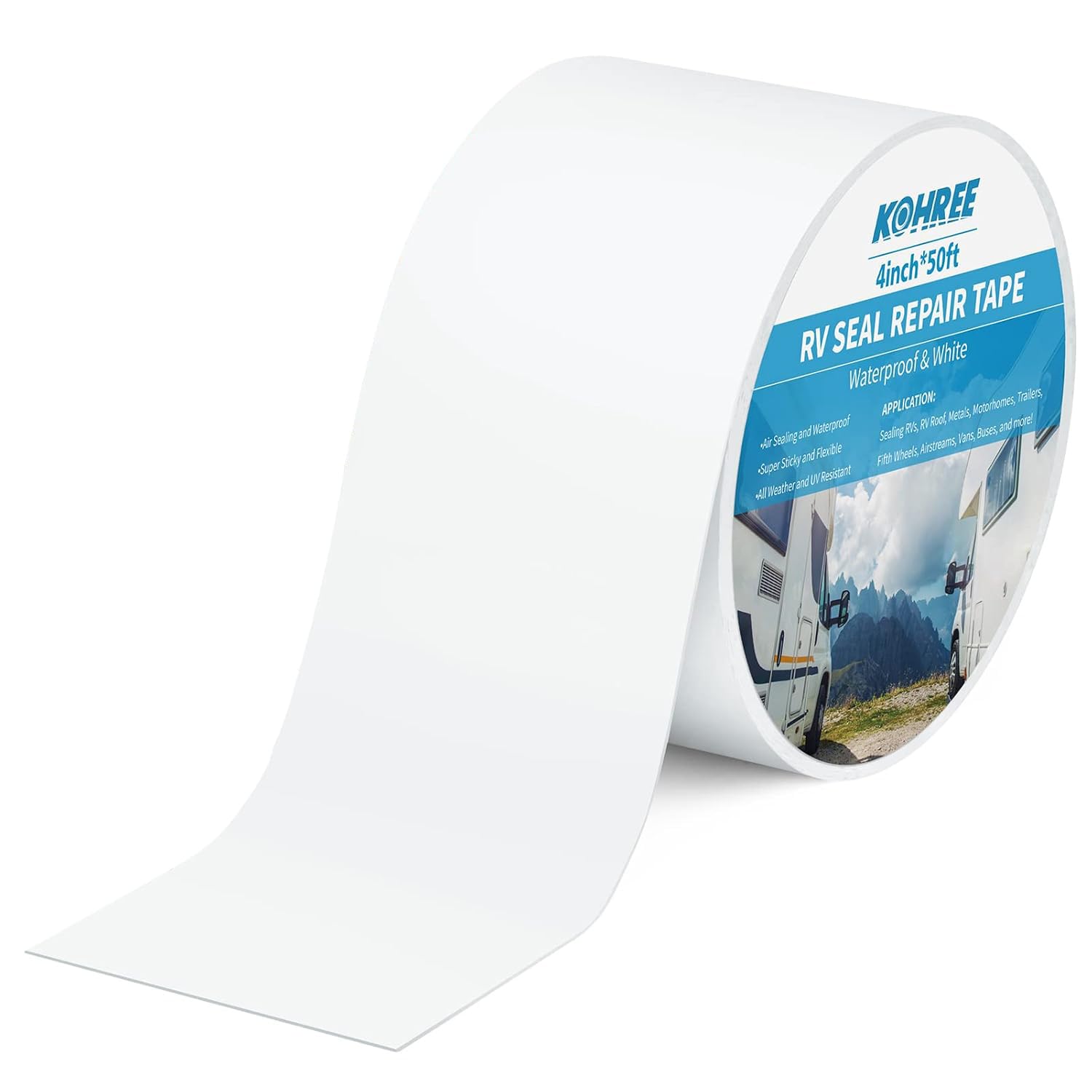 Kohree RV Roof Tape, 4 Inch x 50 Foot RV Sealant Tape White for Roof | Camper Se