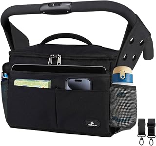 Philorn Pram Bag, Pushchair Organiser Bag with Insulated Cup Holders | Buggy Organiser with Large Capacity for Baby Essentials for Universal Strollers like Doona, Ickle Bubba, Adjustable Strap