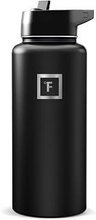 IRON °FLASK 32 oz Wide Mouth Water Bottle with Straw Lid | Insulated Stainless Steel Sports Water Bottle with Leakproof Straw Lid - BPA Free, Cold 24 Hrs, Sweat Free (Midnight Black)