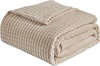 EMME Fluffy Cuddly Blanket, 3D Touch Experience, Fleece Blanket, Bedspread, Soft, Warm Wool Blanket, Throw Blanket, Couch Blanket, Blanket for Sofa, Beige, 150 x 200 cm
