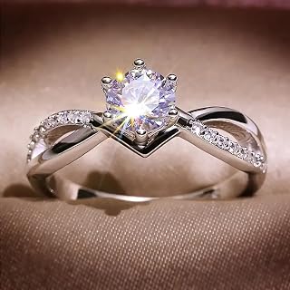 Trendy 6 Claws Zirconia Stone Rings for Women Fashion Silver Colour Proposal Band Jewelry