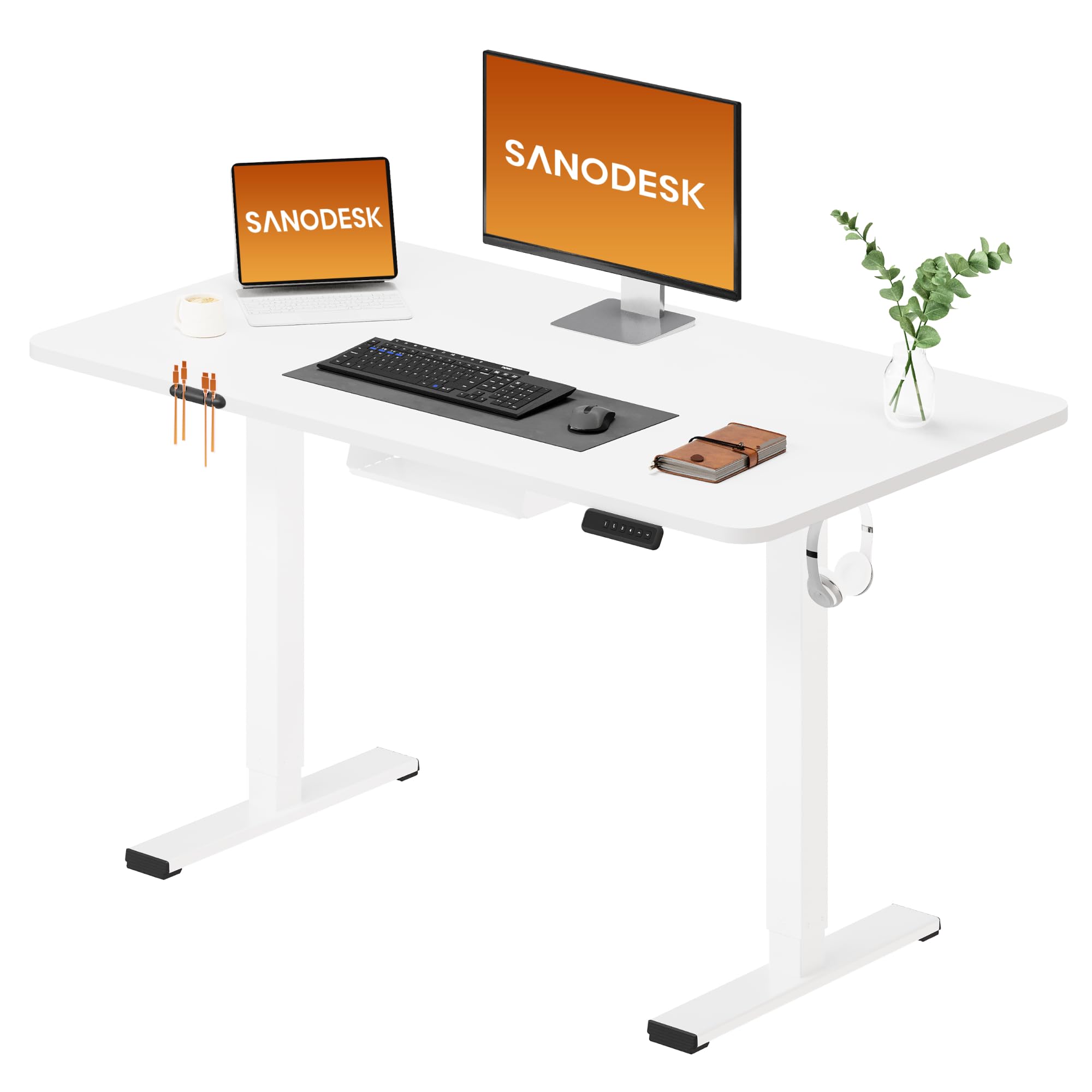 SANODESK Electric Lift-Up Desk with Whole Table, 120 x 60 cm, Height Adjustable 