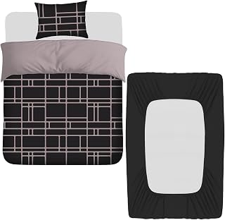 Pamposh 3 Pcs Single Duvet Cover Set with Matching Black Single Fitted Sheet 40 cm Extra Deep Pocket - UltraSoft Breathable Premium Microfibre Reversible Quilt Cover Bedding Set For All Seasons