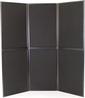 Displays2go Portable Display Panel System, Black | 67"w Floor Standing Hook & Loop Display Board, 6 Panels, T6PNLBK
