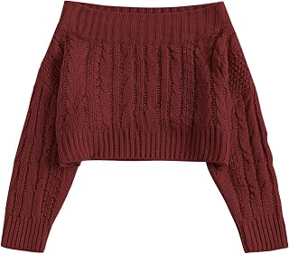 ZAFUL Women Off Shoulder Sweatshirt Batwing Ribbed Knit Crop Sweaters