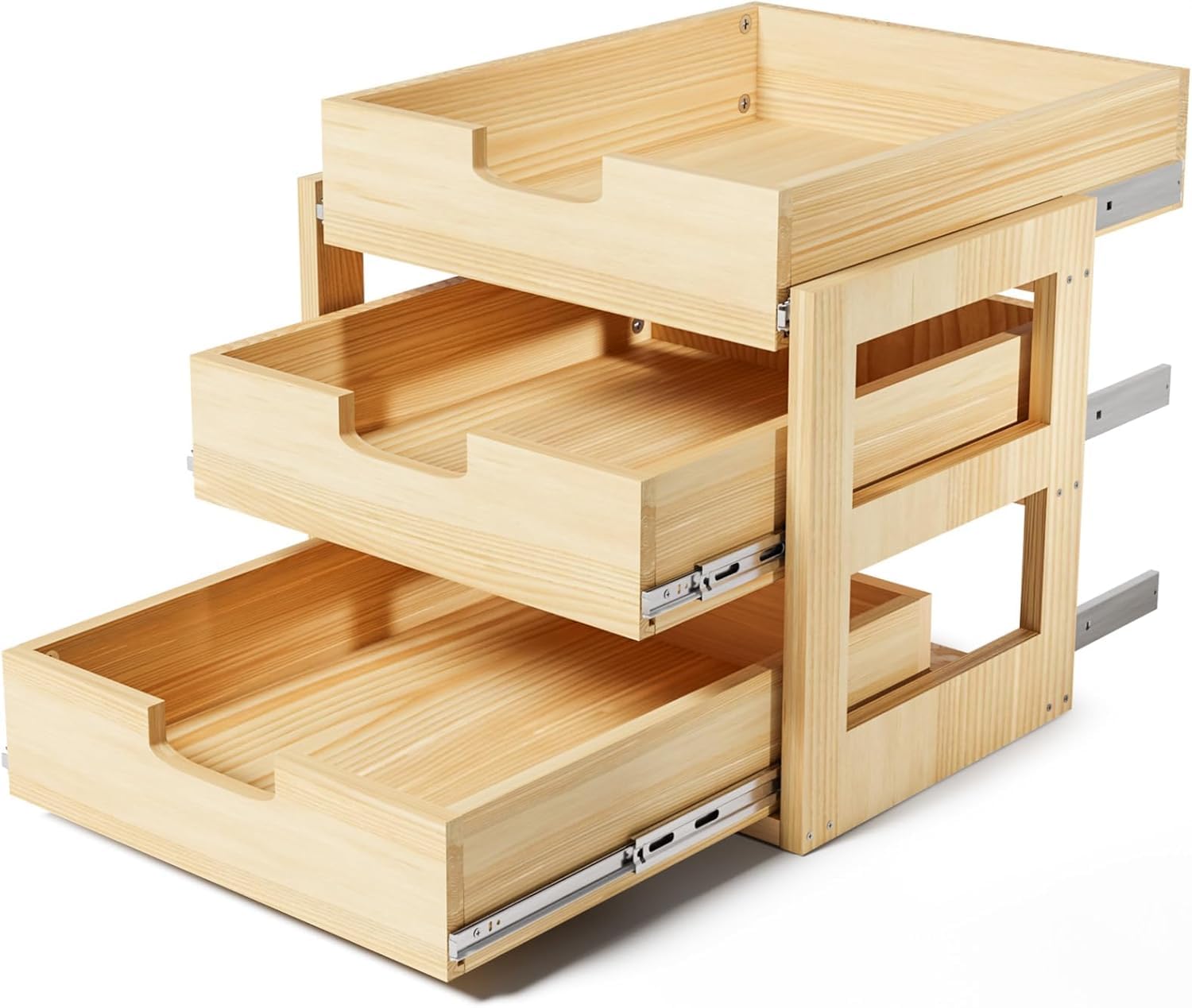 Pull Out Cabinet Organizer, 14''W×21''D Sliding Drawers for Cabinets, 3 Tier Sof