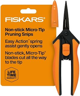 Fiskars 6" Non-Stick Pruning Snips, Resin-Resistant Garden Scissors | Garden Shears for Weeds, Flower Buds & Small Plants, Steel Blades Stay Sharp, Easy Action Spring, SoftGrip Handles