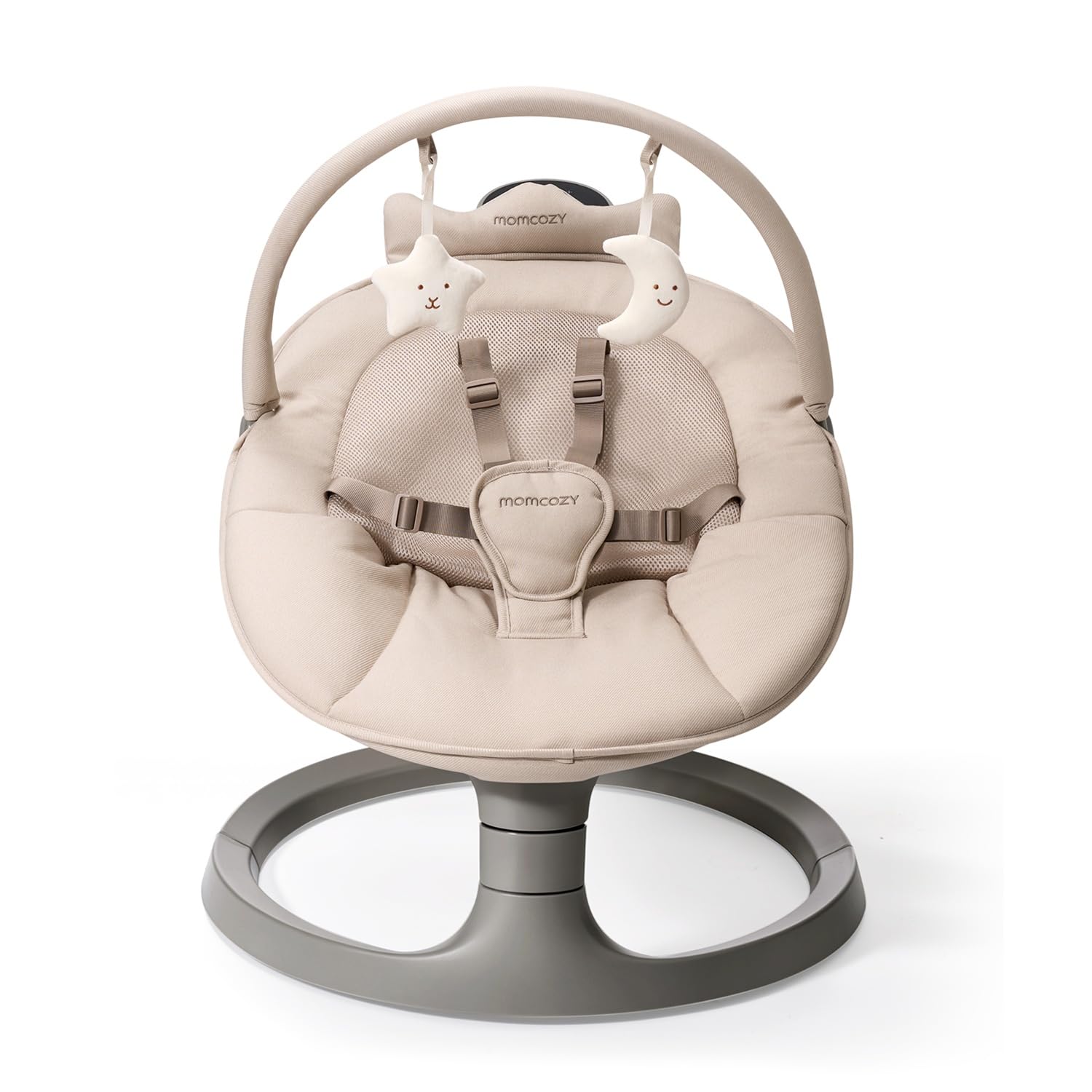 Momcozy 2-in-1 Electric Baby Swing, Dual-Arm Support System, Khaki | Parent-Insp