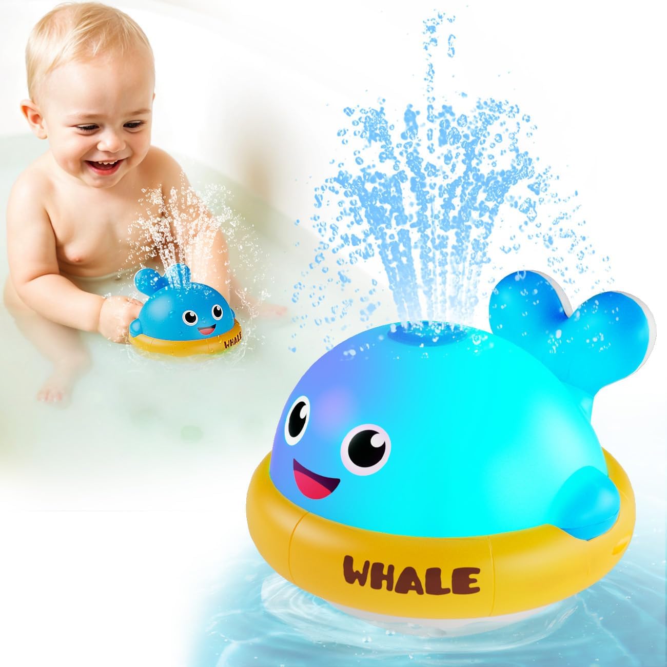 Baby Light Up Bath Toys: Toddler Water Toys for 1+ Year Old Boy Gifts, Blue | Wh