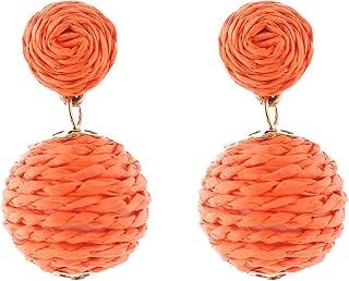 Statement Raffia Earrings for Women Ball Geometric Lantern Ratten Drop Earrings Palm Bohemian Dangle Earrings Summer Tropical Beach Jewelry