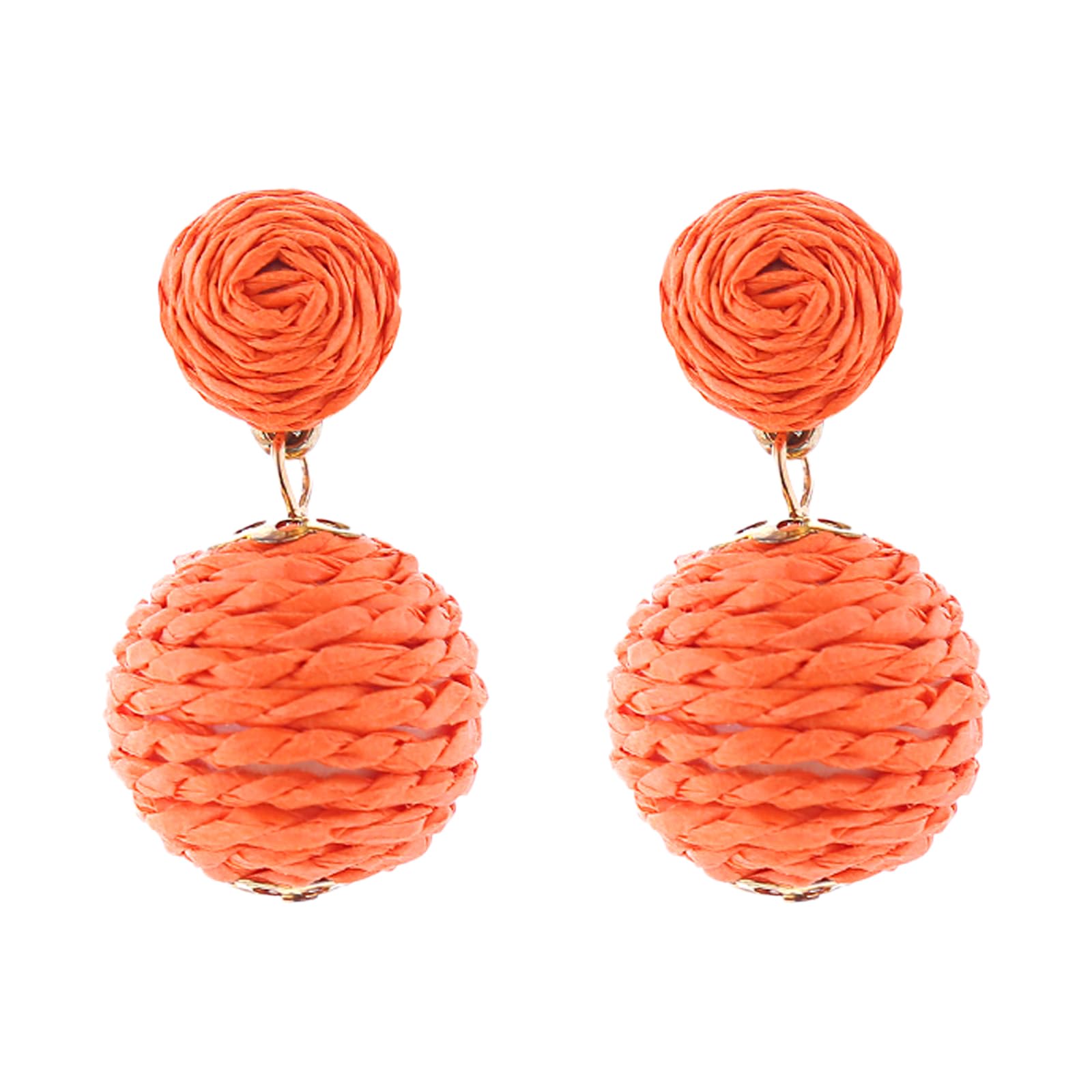 Statement Raffia Earrings for Women Ball Geometric Lantern Ratten Drop Earrings 