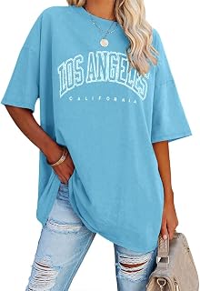 Ebifin Oversized T Shirts for Women Vintage Short Sleeve Round Neck Los Angeles Tops Casual Loose Basic Summer T Shirts