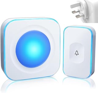 Wireless Doorbell 1200 Feet Plug in Waterproof Battery Operated Cordless Door Bells with 36 Melodies 4 Volume Flashing Light for Home Office (1 Receiver&1 Touch Button White) JSIEEM