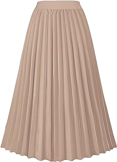 GOLDSTITCH Women's High Waist Pleated Skirt A line Swing Midi Skirt