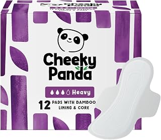 Cheeky Panda Sanitary Towels for Women – Heavy Flow – 12 Pads Per Pack - with Bamboo Pads and Core (Packaging May Vary)