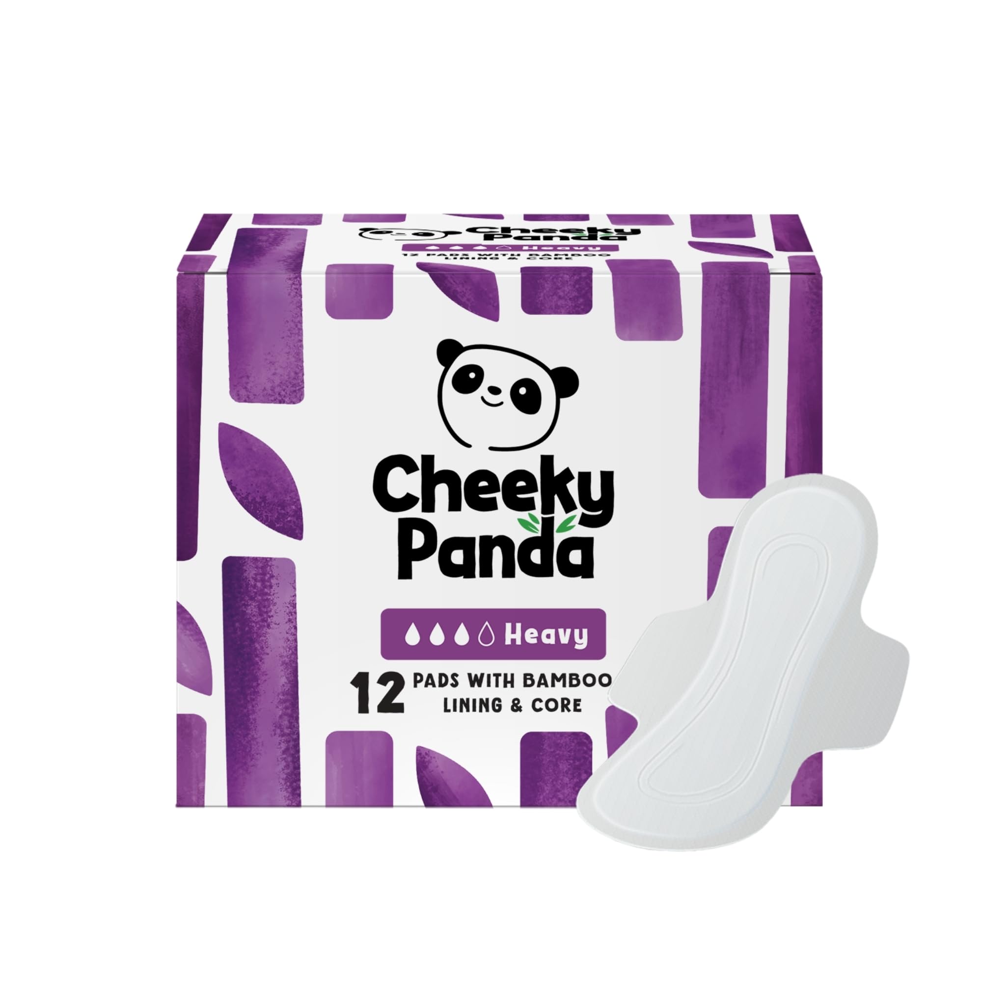 Cheeky Panda Sanitary Towels for Women – Heavy Flow – 12 Pads Per Pack - with Ba