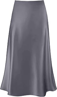 Women's Satin Midi Skirt A Line Silk Long Skirt