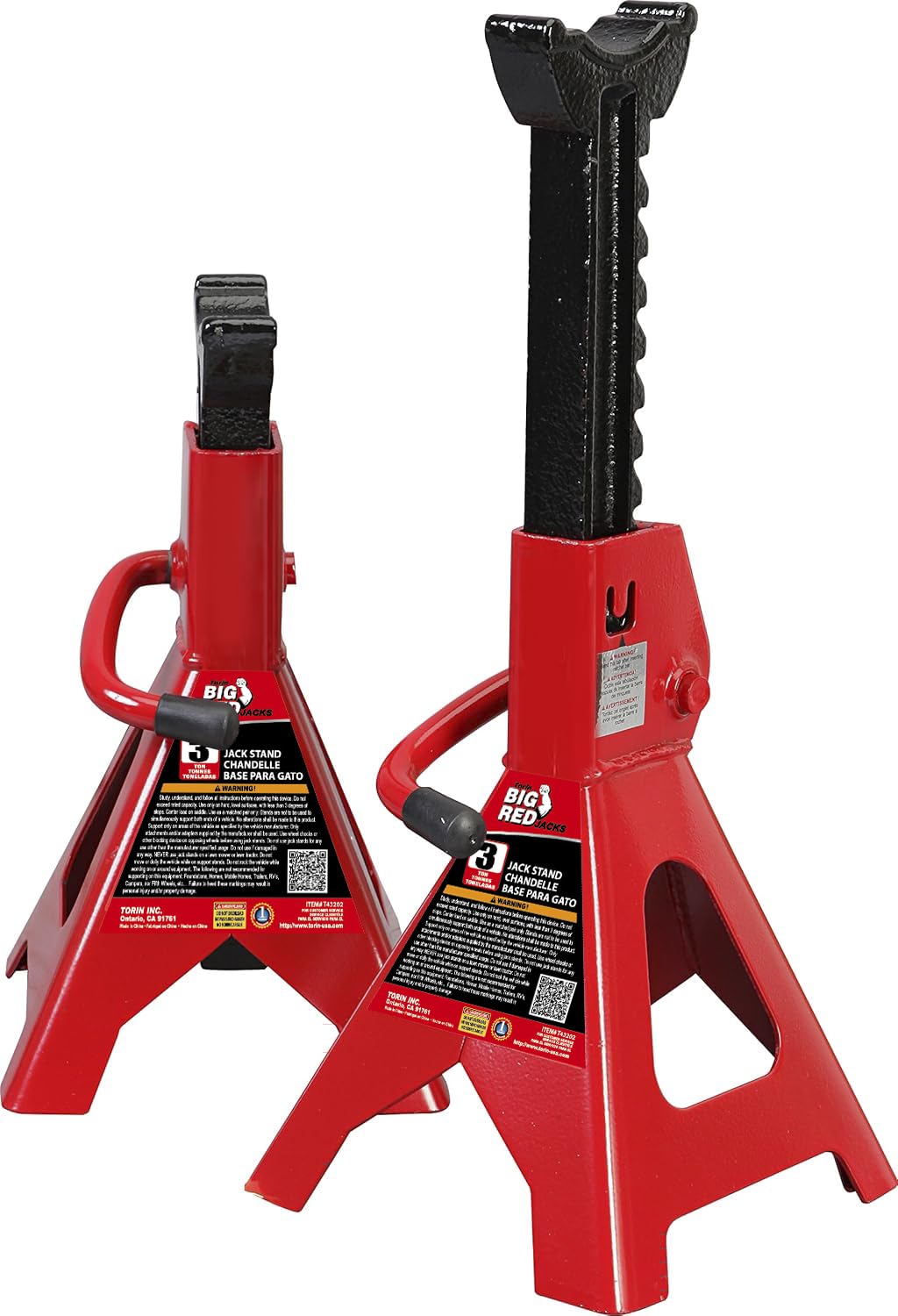 BIG RED T43202 Torin Heavy Duty Steel Jack Stands: 3 Ton (6,000 lb) Capacity Car
