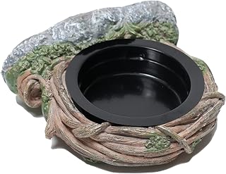 Repticircle Reptile Feeding Ledge with 2 Cups, Hollow Vine Food Dish & Water Bowl for Bearded Dragon, Gecko, Lizard & Snake – Reptile Tank Accessories for Terrariums