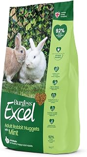 Burgess Excel Nuggets with Mint Adult Rabbit Food 3 kg | High Fibre Pellets, Extra Tasty, Supports Digestion, Healthy Immune System