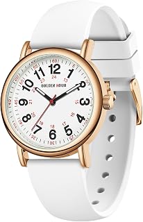 GOLDEN HOUR Waterproof Nurse Watch for Medical Professionals, Students Women Men - Military Time Luminouse Easy Read Dial, 24 Hour with Second Hand, Colorful Silicone Band