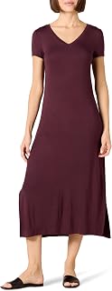 Amazon Essentials Women's V-Neck Short Sleeve Knit Midi Dress